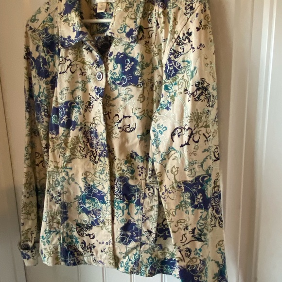 Christopher and Banks patterned spring jacket button down front pockets cotton - Picture 2 of 8